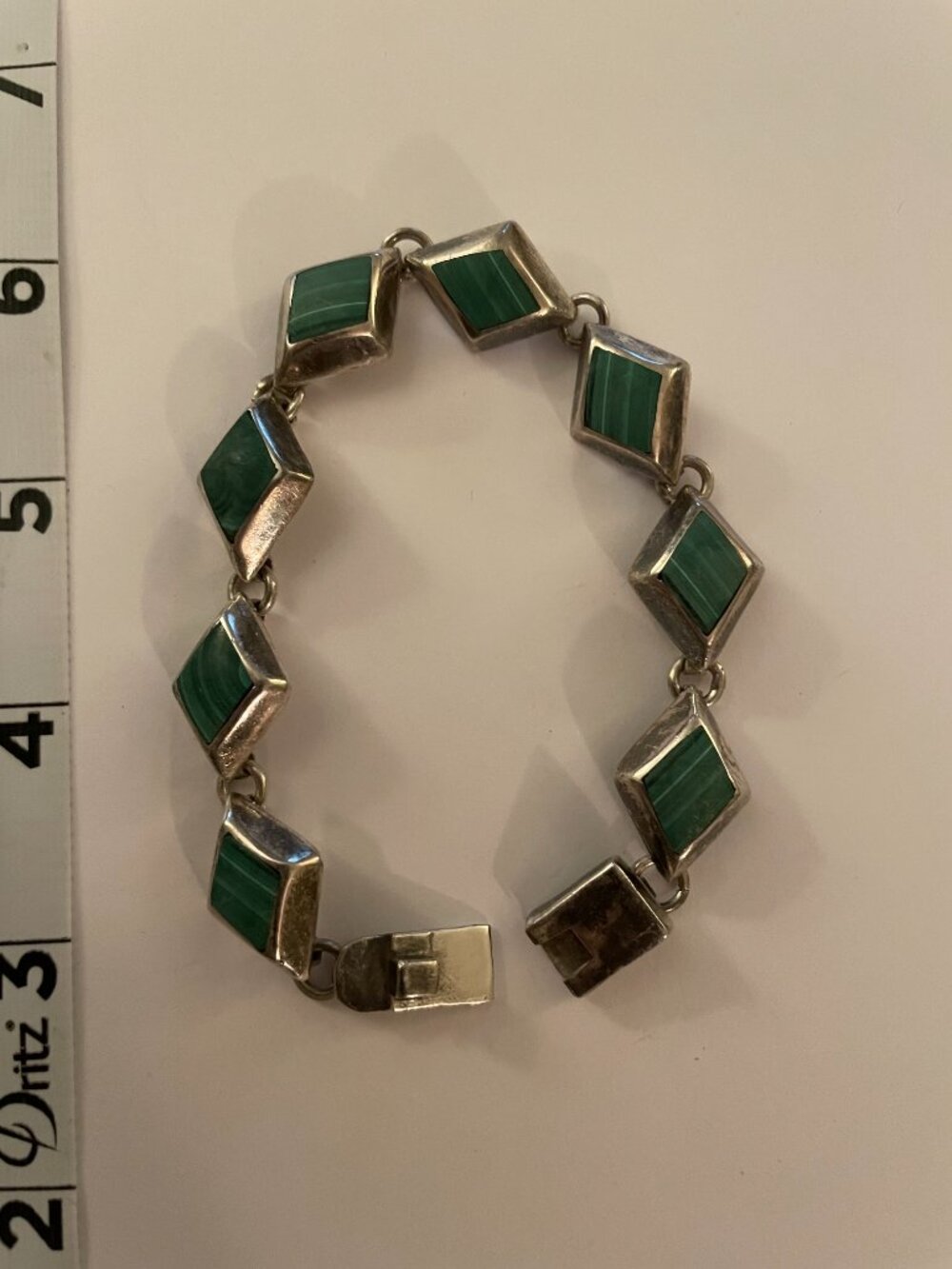 Vintage Sterling Silver Bracelet Taxco 950 Malachite 31 grams RARE 8" Green $499 - Picture 5 of 11